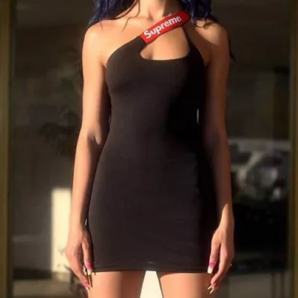 Frankie Collective Women XS Black Rework Supreme Asymmetrical Bodycon Mini Dress